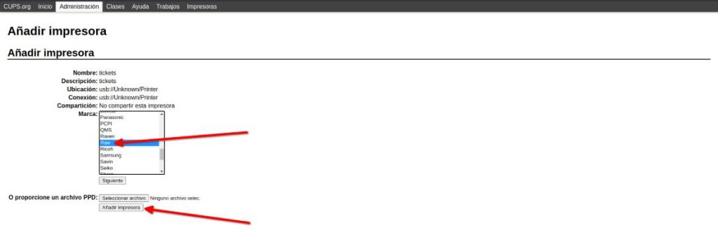 Tutorial instalacion impresora de tickets en Linux paso 8