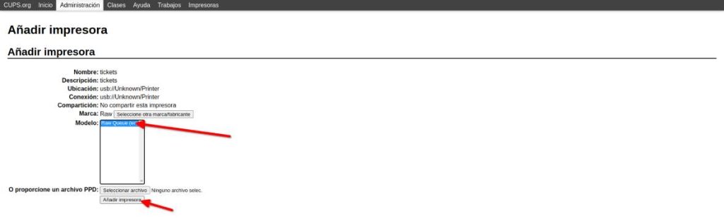 Tutorial instalacion impresora de tickets en Linux paso 8