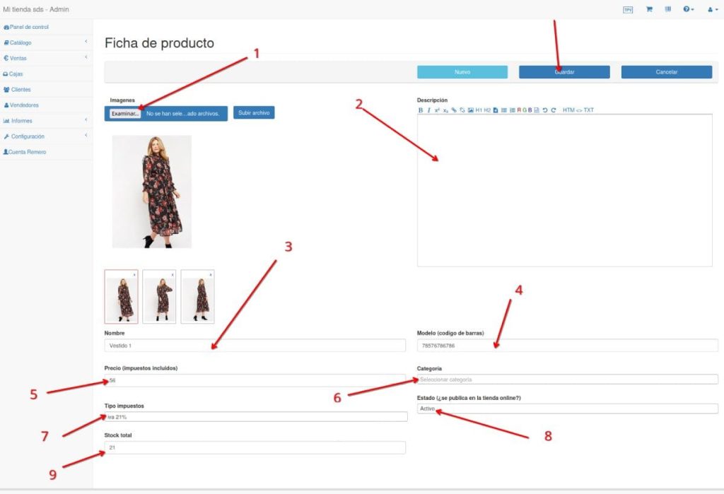 como crear producto en remero tpv paso 3