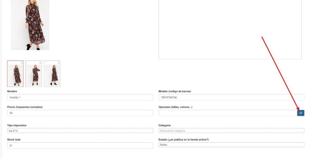 crear tallas y colores remero tpv PASO 1