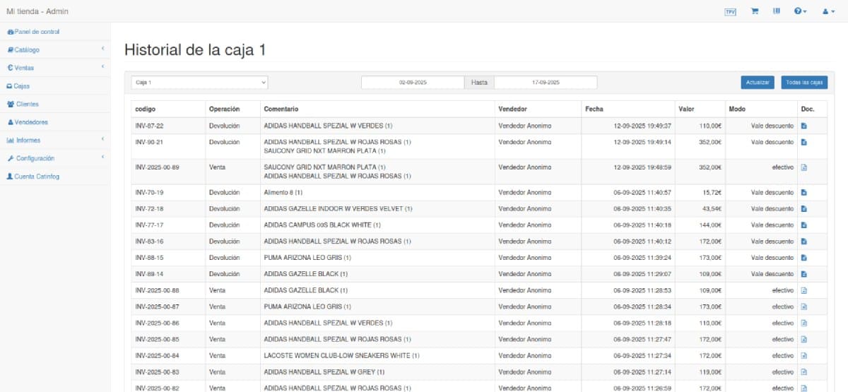 historial de caja remero tpv